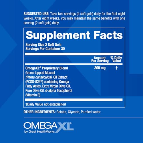 OmegaXL Joint Support Supplement, Green Lipped Mussel Oil Softgels, 60 Count (2 Pack) B3617