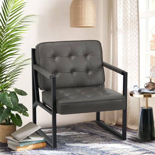COLAMY Mid Century Modern Accent Chair Set of 2, Faux Leather, Black S4169