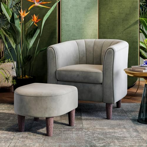 LINSY Accent Chair with Ottoman, Velvet, Olive Green C653