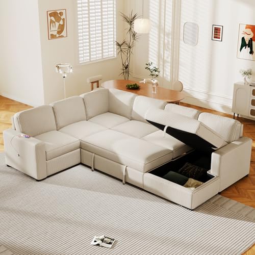 L-Shaped Pull Out Sleep Sofabed with Storage Chaise, Chenille Upholstered X30892