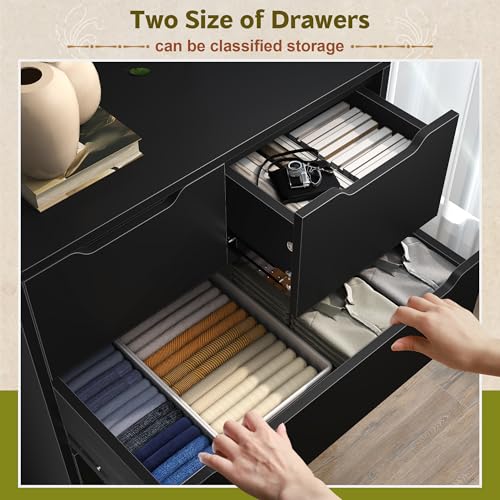 6 Drawer Dresser for Bedroom, Tall Black Chest of Drawers X4524
