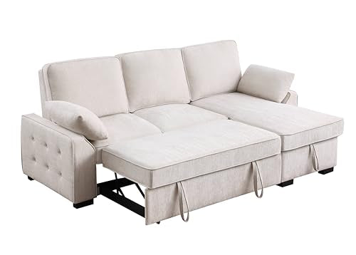 L-Shaped Pull Out Sleep Sofabed with Storage Chaise, Chenille Upholstered X30892