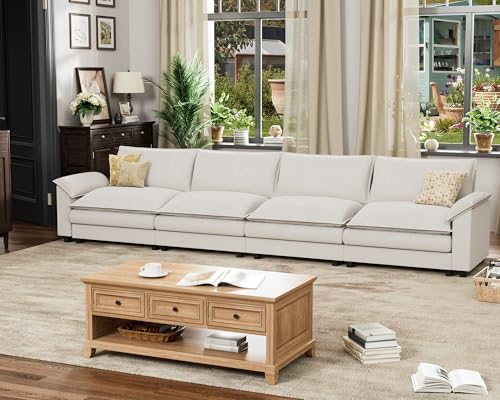 Homall 119" Modular Sectional Sofa with Reversible Ottoman, Light Grey V97154