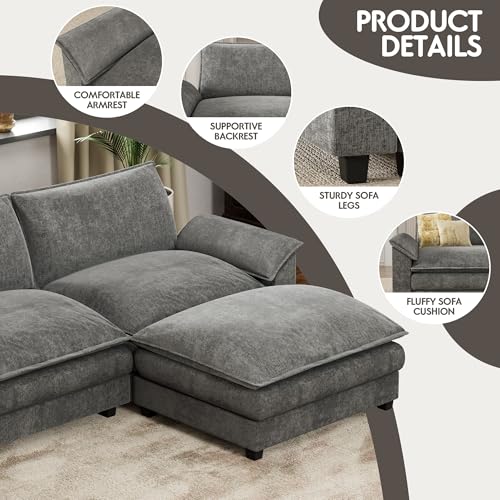 Homall 119" Modular Sectional Sofa with Reversible Ottoman, Light Grey V97154