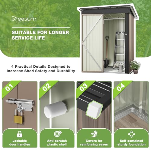 Greesum Outdoor Storage Shed 6 x 8 ft Metal Garden Utility Tool Shed with Lock, Brown U409
