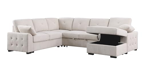 L-Shaped Pull Out Sleep Sofabed with Storage Chaise, Chenille Upholstered X30892