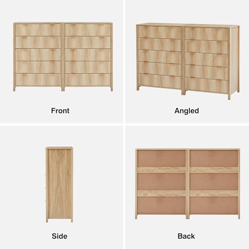 Fluted 5 Drawers Dresser for Bedroom, Wooden Tall Storage, Walnut L1075