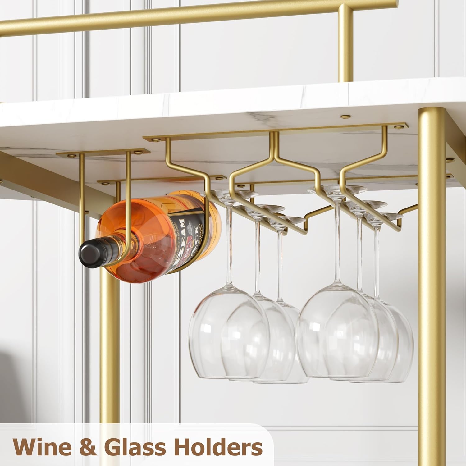 GAOMON Gold 3-Tier Rotating Bar Cart with Wheels and Wine Rack Y344690