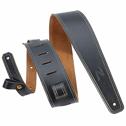 Nefelibata Guitar Strap, 2.5" Wide Bavarian Tumbled Leather Guitar Straps with Foam Padding and Cable Storage Loop, for Kids, Men and Women, for Acoustic, Bass and Electric Guitars（Vintage Green）