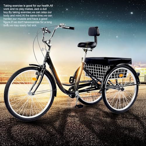 EMYJAY Adult Tricycle 24 Inch 3-Wheel Cruiser Bike with Large Basket M6284