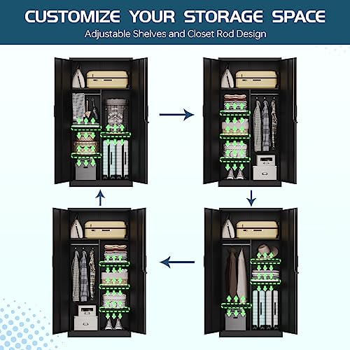 MIIIKO Metal Clothing Storage Locker, Steel Wardrobe with Shelves and Closet Rod, 72" N532099