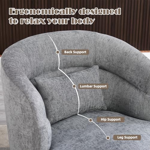 CANMOV Swivel Accent Chair 360 Degree Round Barrel Chair with Pillow, Grey I257