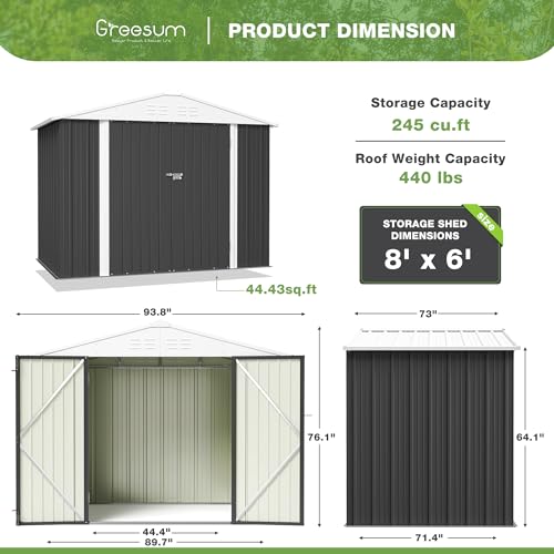 Greesum Outdoor Storage Shed 6 x 8 ft Metal Garden Utility Tool Shed with Lock, Brown U409