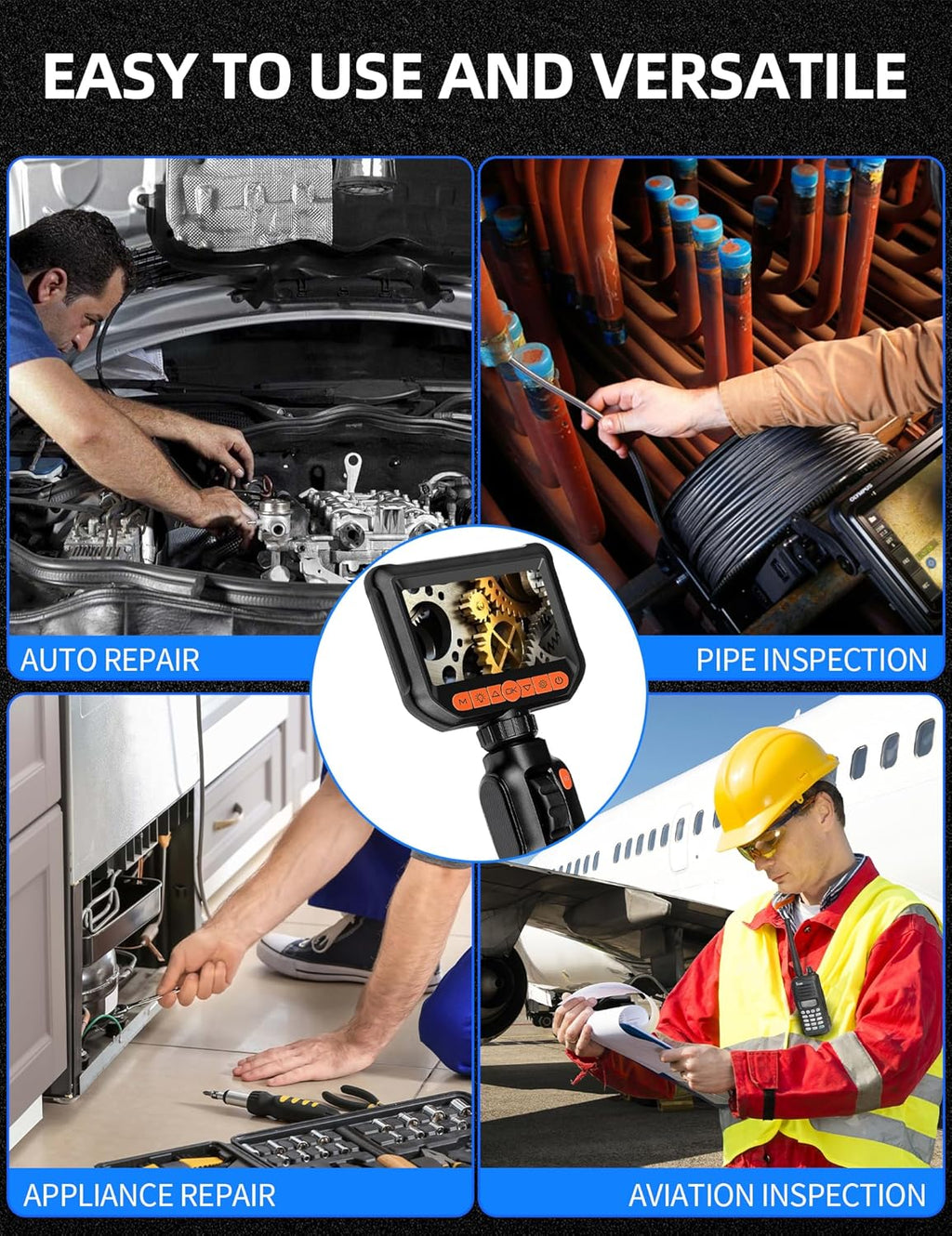 Daxiongmao 1080 HD Two-Way Articulating Borescope, IP67 Waterproof, 5.0 ft Cable Q9765