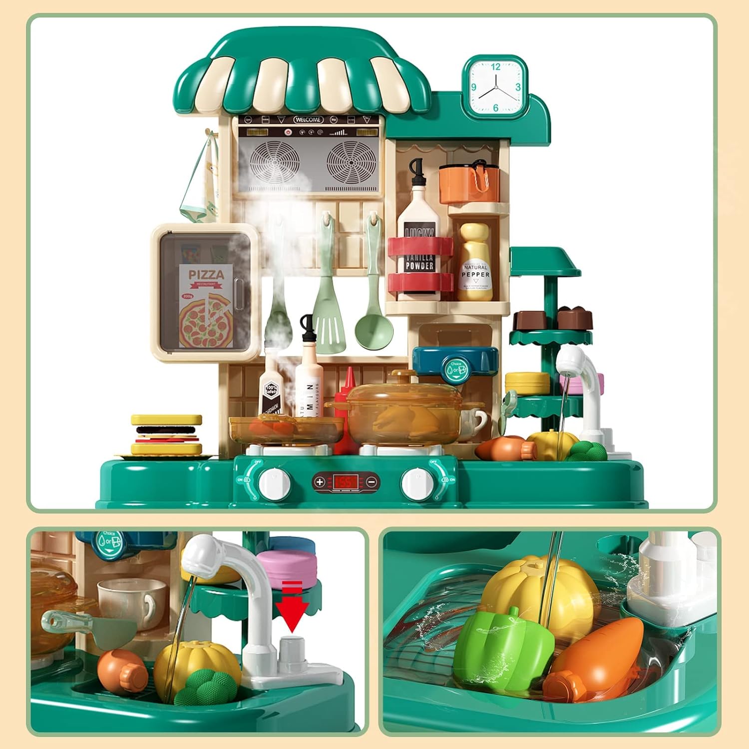 Deejoy 50Pcs Kitchen Playset with Chef's Uniform for Toddlers (Green) E718631