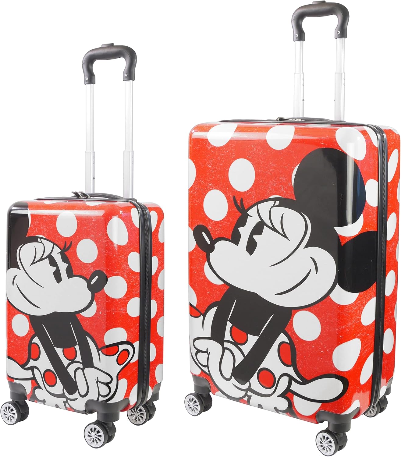 FUL Disney Minnie Mouse 2 Piece Rolling Luggage Set, Hardshell Suitcase with Wheels, Polka Dots, 20 Inch and 27 Inch, Red (FCFL0119SAMEC-600)