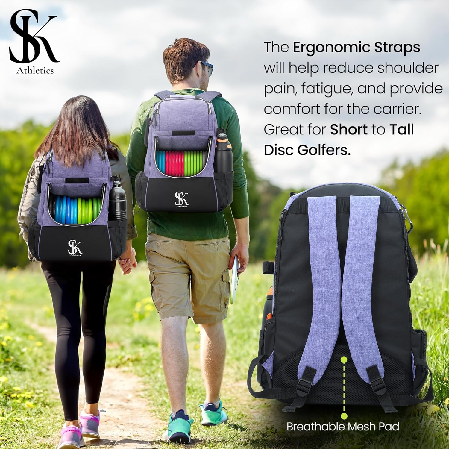 Disc Golf Backpack with Chalk Bag and Ergonomic Straps L754275