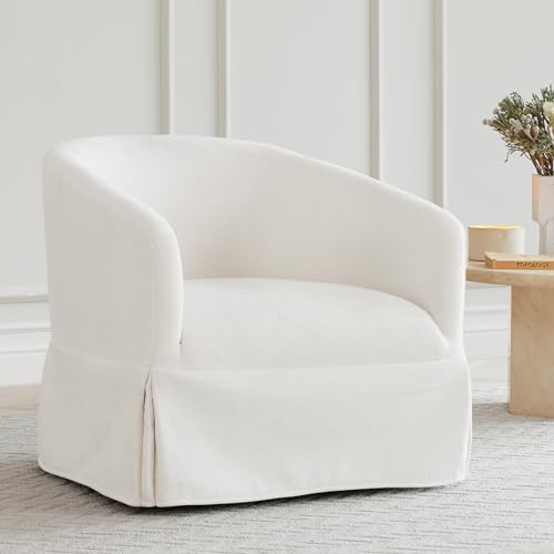 Swivel Accent Chair Set of 2, 360 Degree Linen Fabric Armchair, Cream White Q4822