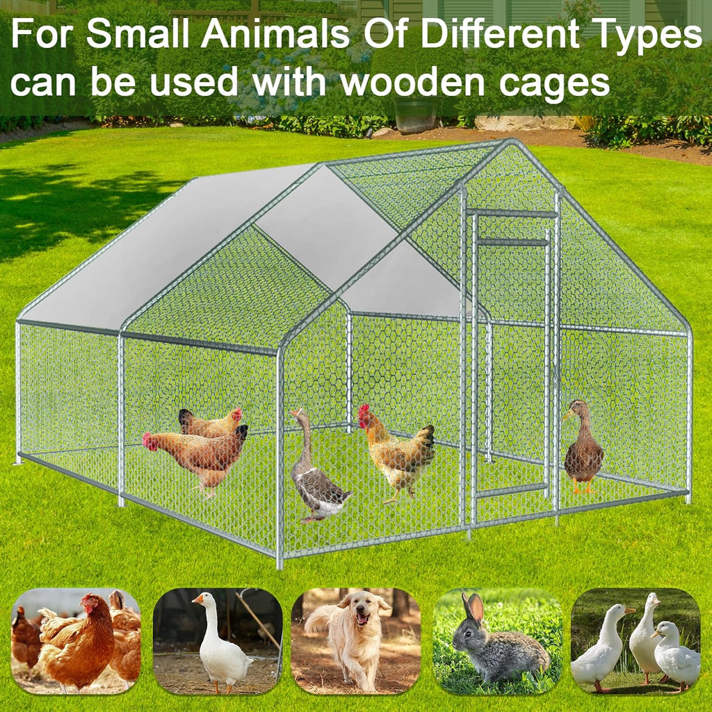 13x10x6.5 FT Metal Chicken Coop Walk-in Run with Waterproof Cover M5091