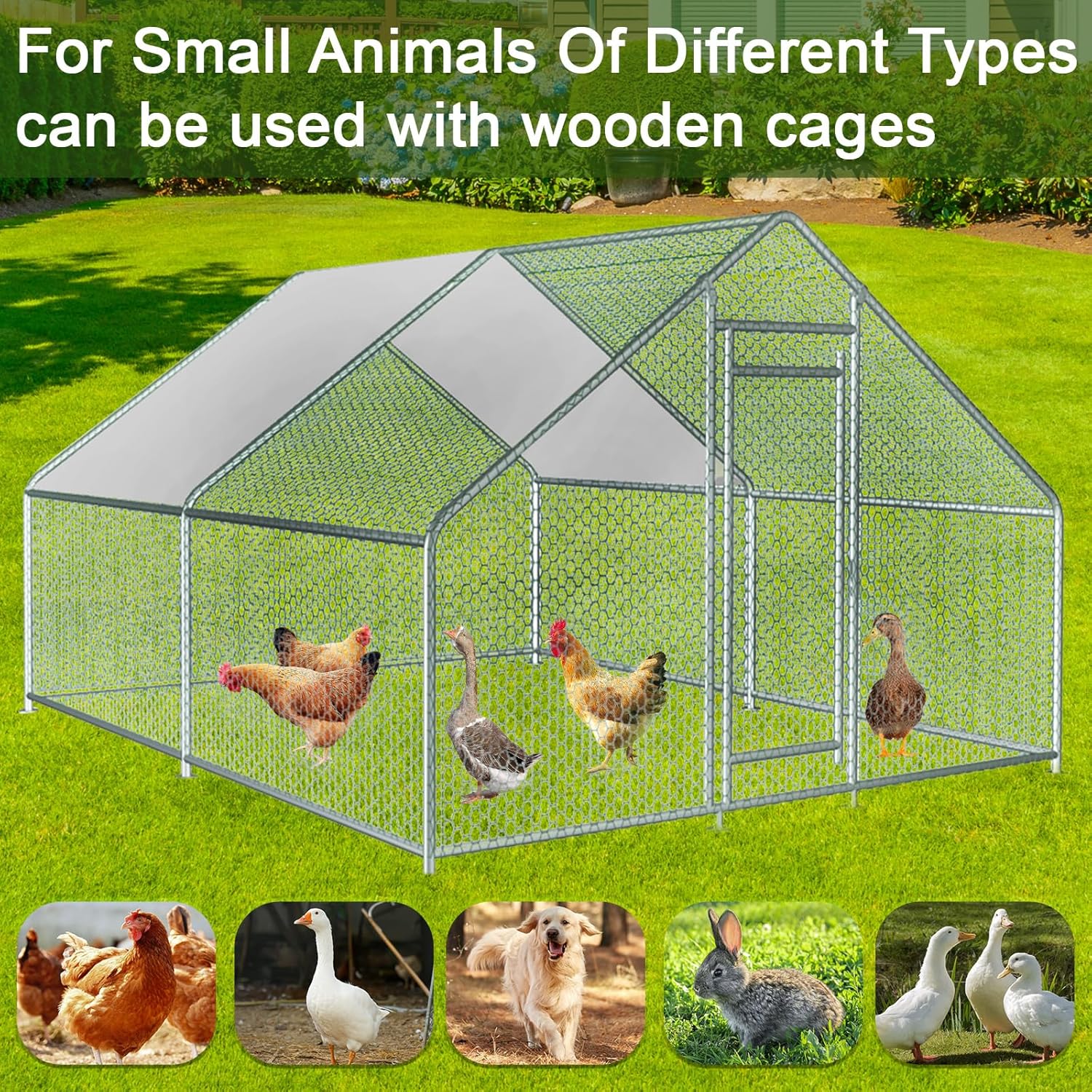 13x10x6.5 FT Metal Chicken Coop Walk-in Run with Waterproof Cover M5091