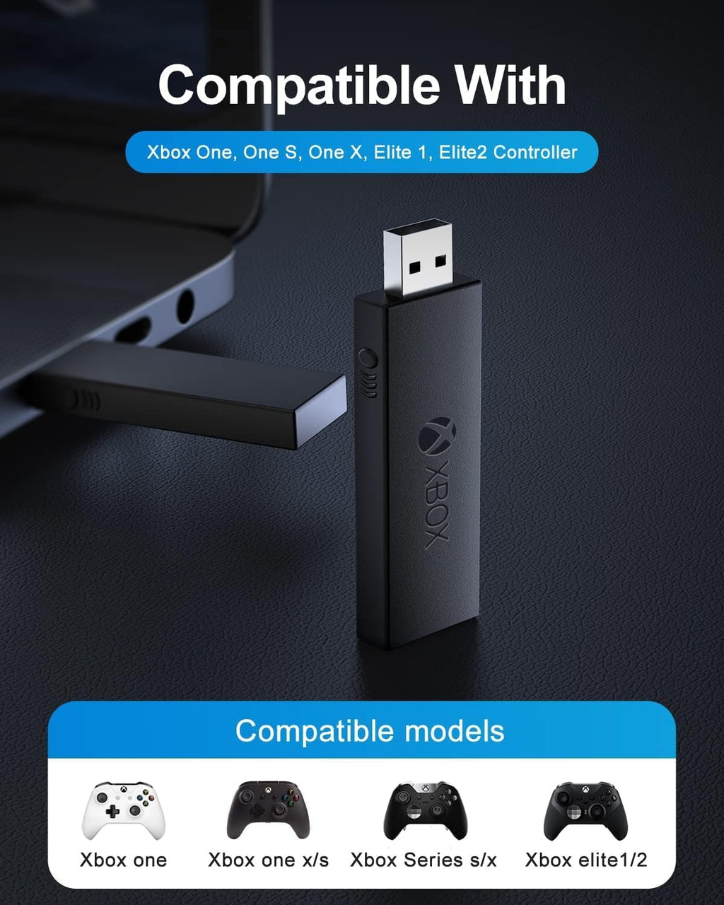 Wireless Adapter for Xbox One Controller for PC, Windows 7/8/10, Black U14616