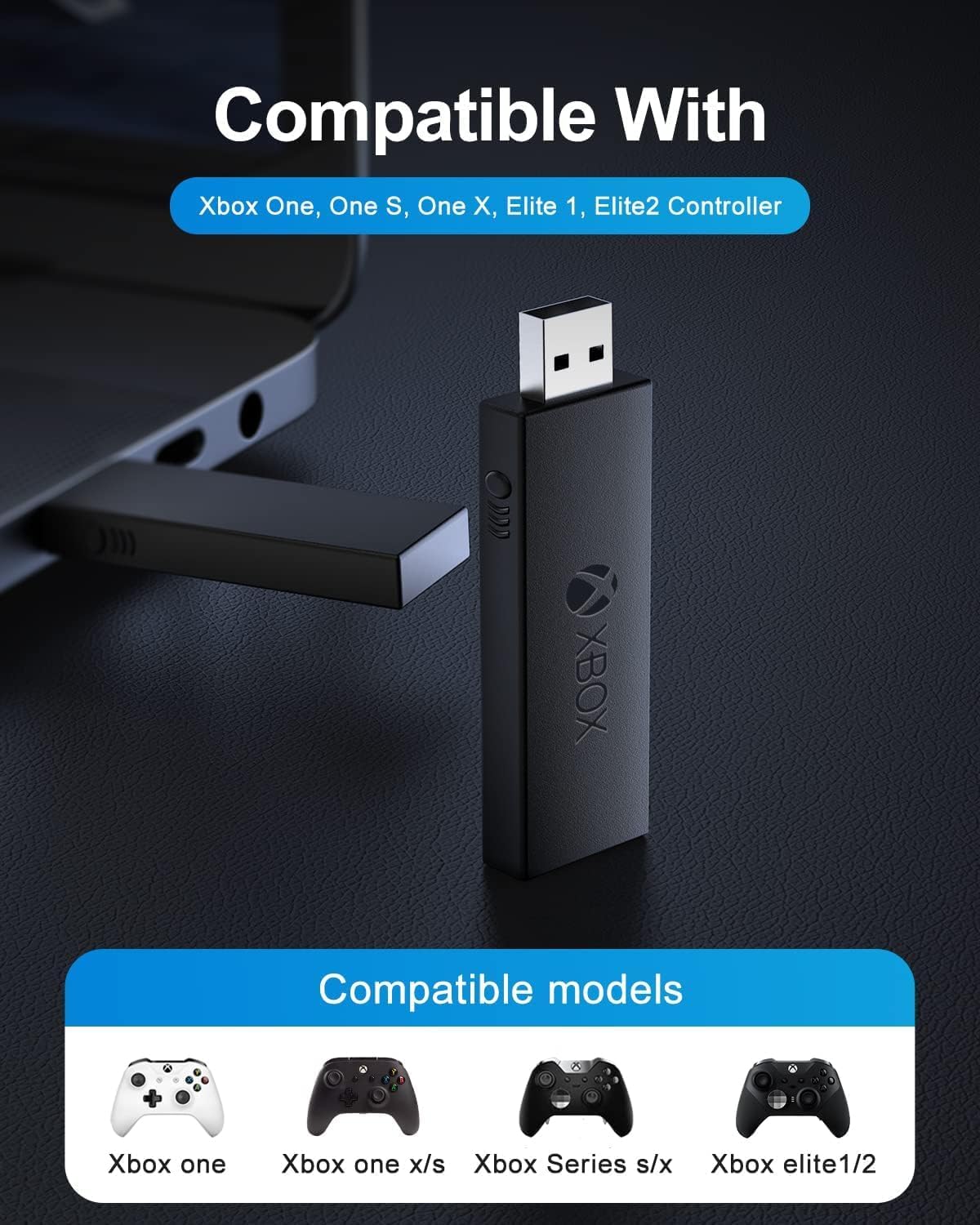 Wireless Adapter for Xbox One Controller for PC, Windows 7/8/10, Black U14616
