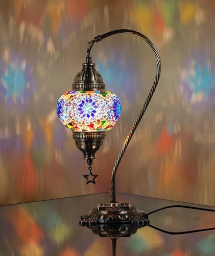 DEMMEX Authentic Turkish Moroccan Mosaic Table Lamp, Handcrafted, 15" I3208