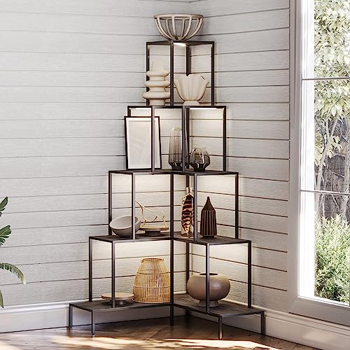 BELLEZE 5-Tier Corner Bookshelf with RGB Light, 66" Tall L-Shaped Bookcase U343072