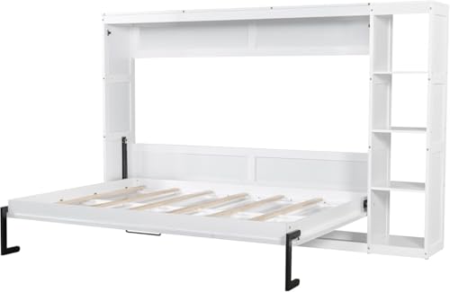 Full Murphy Bed with Storage Shelves, White Z979