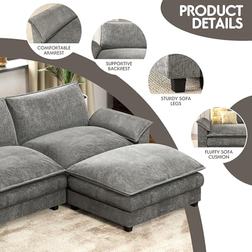 Homall 119" Modular Sectional Sofa with Reversible Ottoman, Light Grey V97154