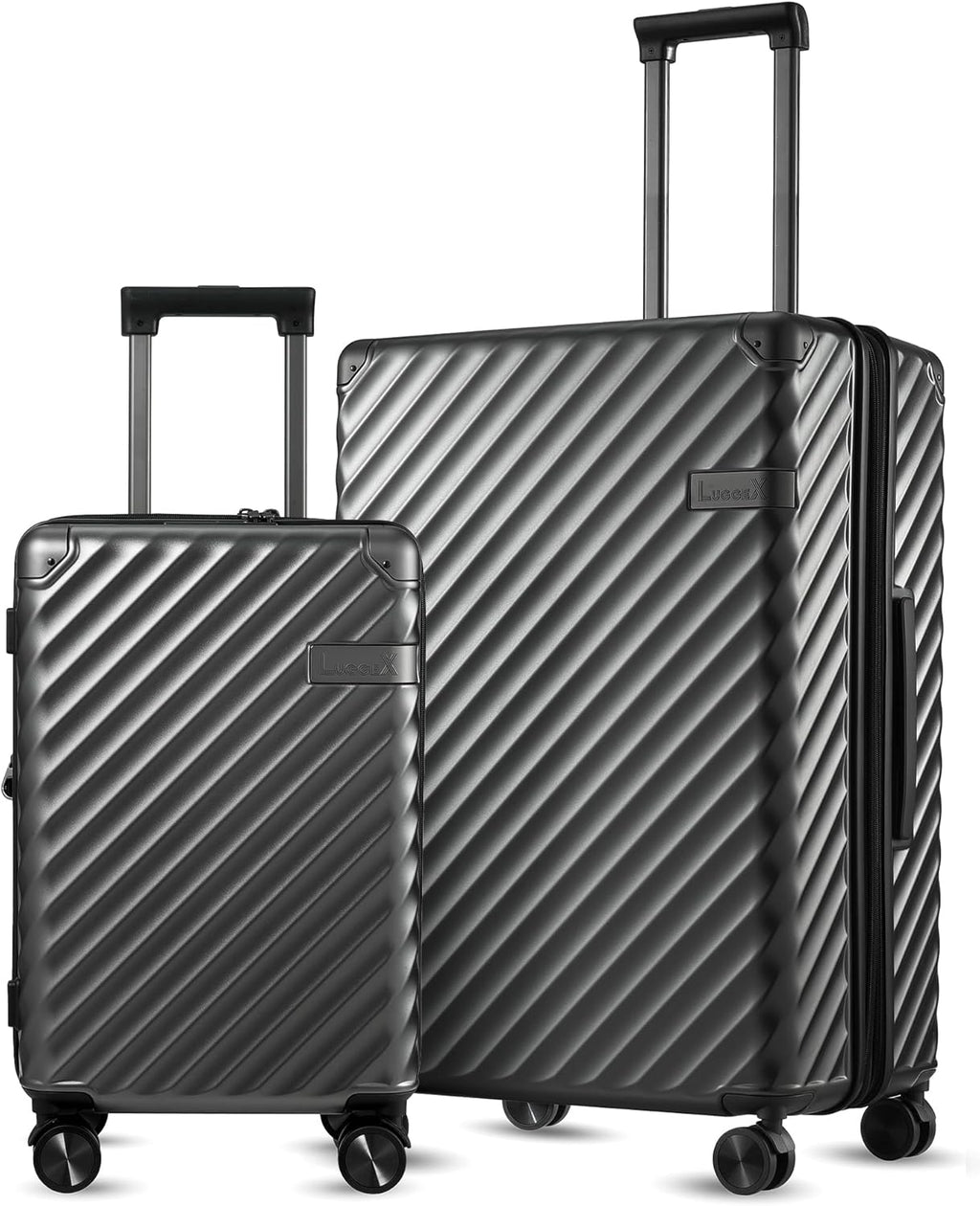 LUGGEX Carry On Luggage Sets 2 Piece - 100% Polycarbonate Expandable Hard Suitcases with Wheels (Black, 20/28)