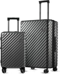 LUGGEX Carry On Luggage Sets 2 Piece - 100% Polycarbonate Expandable Hard Suitcases with Wheels (Black, 20/28)