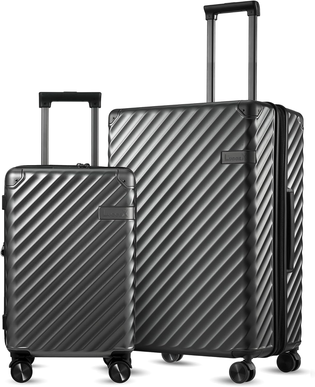 LUGGEX Carry On Luggage Sets 2 Piece - 100% Polycarbonate Expandable Hard Suitcases with Wheels (Black, 20/28)
