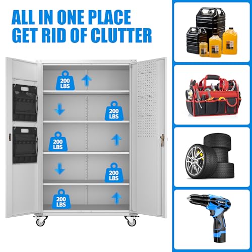 Aobabo 73''H Metal Garage Storage Cabinet with Wheels, Black S572804