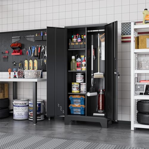 61" H Metal Storage Cabinet with Lockable Doors and Pegboard E405542