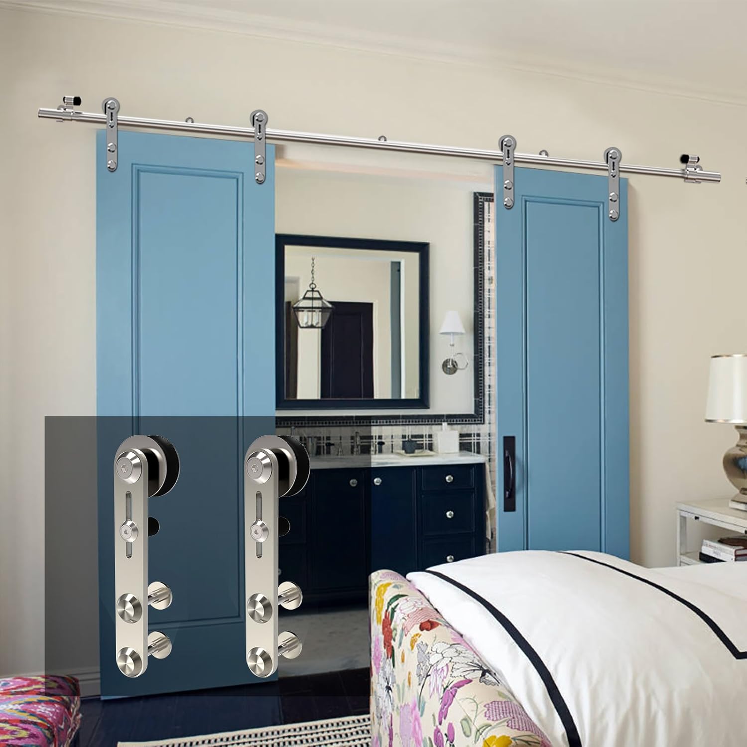 14FT Stainless Steel Sliding Double Barn Door Hardware Kit I7170