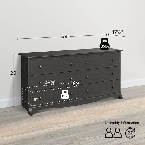 Prepac Rustic Ridge Farmhouse 6-Drawer Double Dresser, Brown X6434