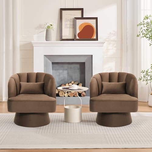 GarveeHome Modern Swivel Barrel Accent Chair, Teddy Fabric Upholstered Armchair, Black W334223