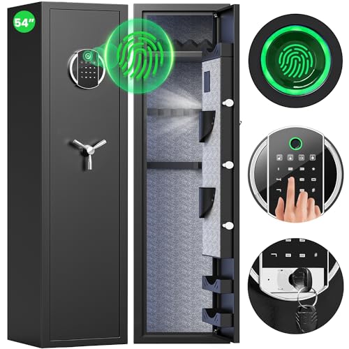 Fireproof Long Gun Safe for Rifles, 5-7 Digital Rifle Gun Safe with LCD Touch Screen Keypad, Quick Access Heavy Gun Safe for Rifles and Pistols with Dual Alarm System, Mute Mode