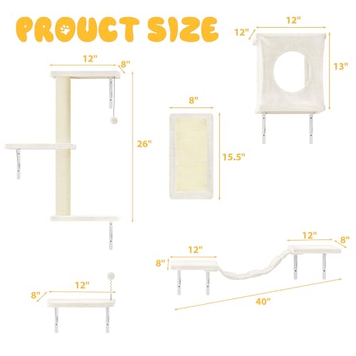 NUNU LAB Wall Mounted Cat Climber Set with House, Tunnel, Scratcher, Black M305
