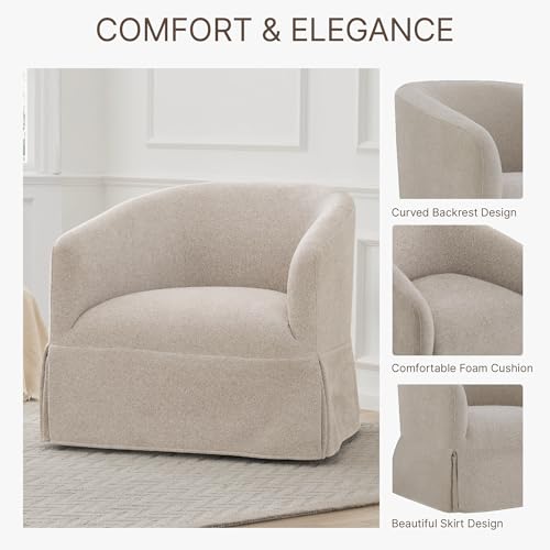 Swivel Accent Chair Set of 2, 360 Degree Linen Fabric Armchair, Cream White Q4822