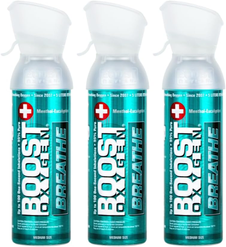 Boost Oxygen Supplemental Oxygen to Go | All-Natural Respiratory Support for Health, Wellness, Performance, Recovery and Altitude, 5 Liter Canister, ECUALYPTUS, 3-Pack…