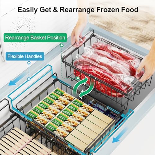 iSPECLE Freezer Organizer Bins 2 Pack, Expandable Stackable for Chest Freezer, Black R10570