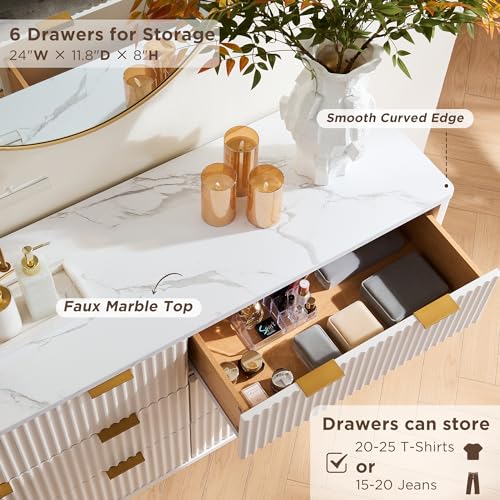 T4TREAM 5 Drawer Dresser with Faux Marble Top, Dark Grey T583