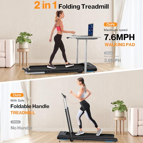Walking Pad Under Desk Treadmill with Incline, Portable with App & Remote Control H7362