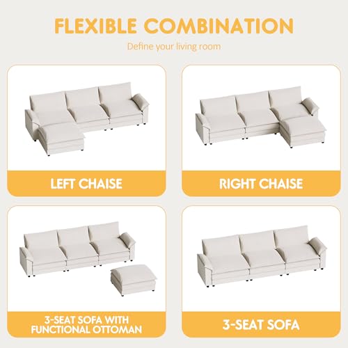 Homall 119" Modular Sectional Sofa with Reversible Ottoman, Light Grey V97154