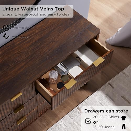 T4TREAM 5 Drawer Dresser with Faux Marble Top, Dark Grey T583