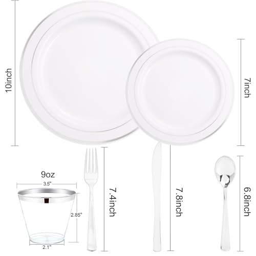 bUCLA 300PCS Gold Disposable Dinnerware Set - White and Gold Plastic Plates for Party S185
