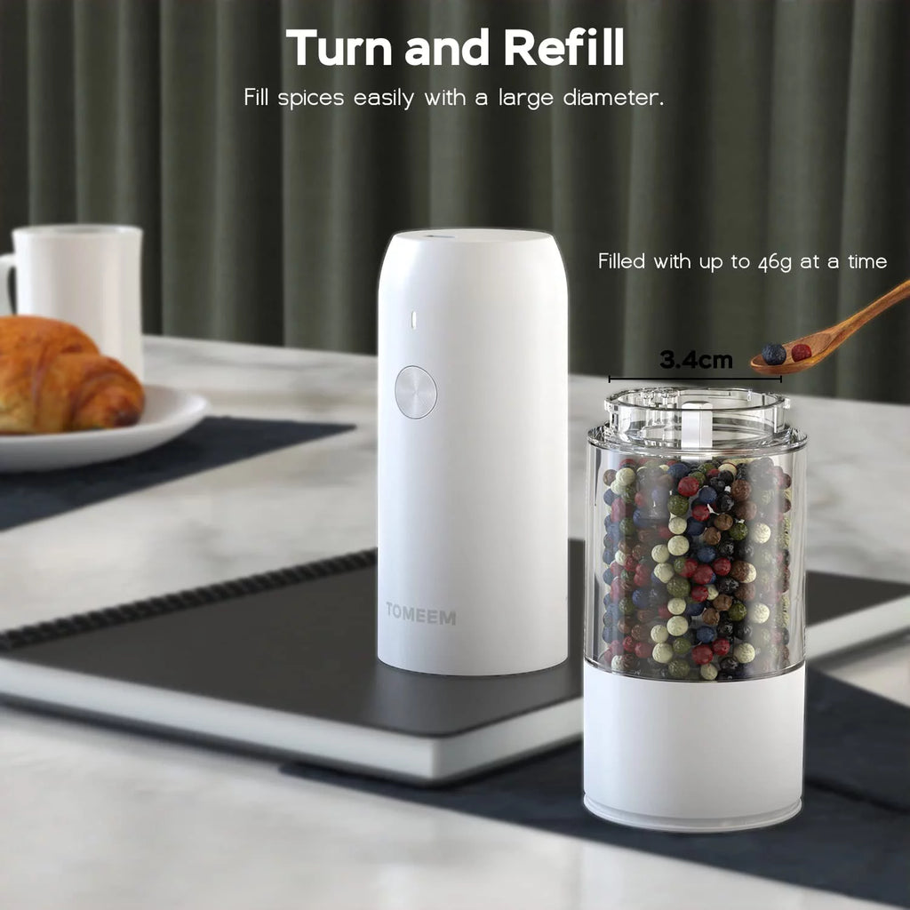 Tomeem Electric Salt and Pepper Grinder Set Rechargeable 6-Level Adjustable Coarseness LED Light Q958783