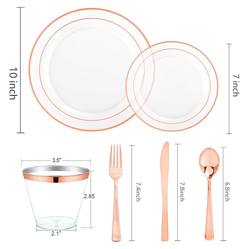 bUCLA 300PCS Gold Disposable Dinnerware Set - White and Gold Plastic Plates for Party S185